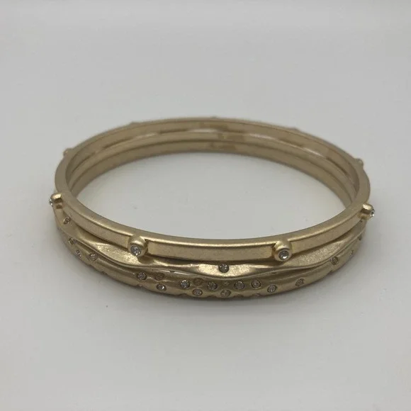 Lia Sophia 'For You' Bangle Bracelet Set of 5 Matte Gold Tone & Crystals - Picture 3 of 9